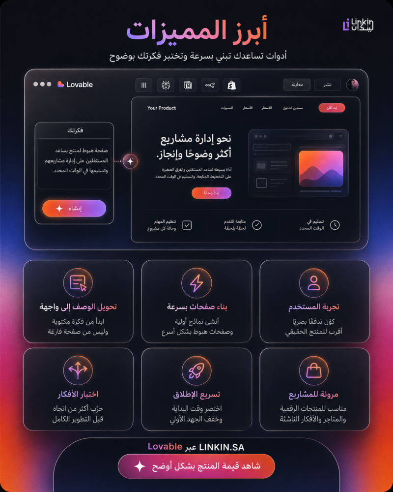 الفئة المستهدفة لوفابل برو Lovable Pro,طريقة استخدام لوفابل برو How to use Lovable Pro,مميزات لوفابل برو Lovable Pro features,اشتراك لوفابل برو Lovable Pro