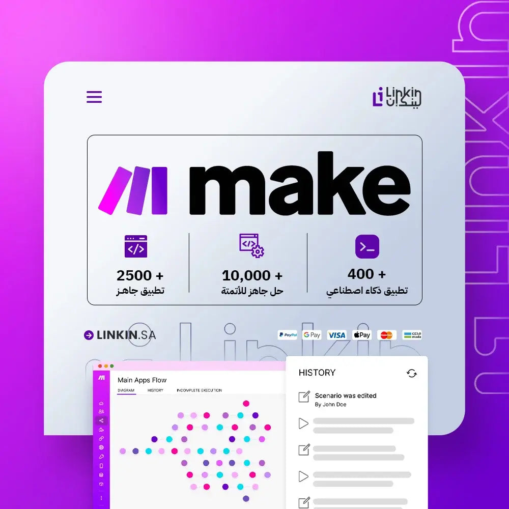 اشتراك Make الرسمي لأتمتة المهام بدون برمجة من Linkin sa